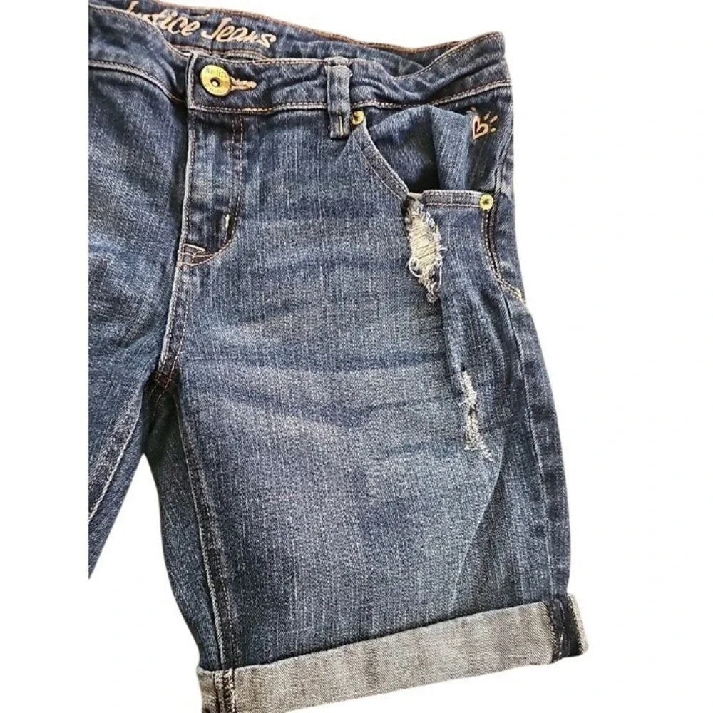 Justice Girls Distressed Denim Shorts Bundle Size 14.5 Blue Jean 2 Pairs Summer
